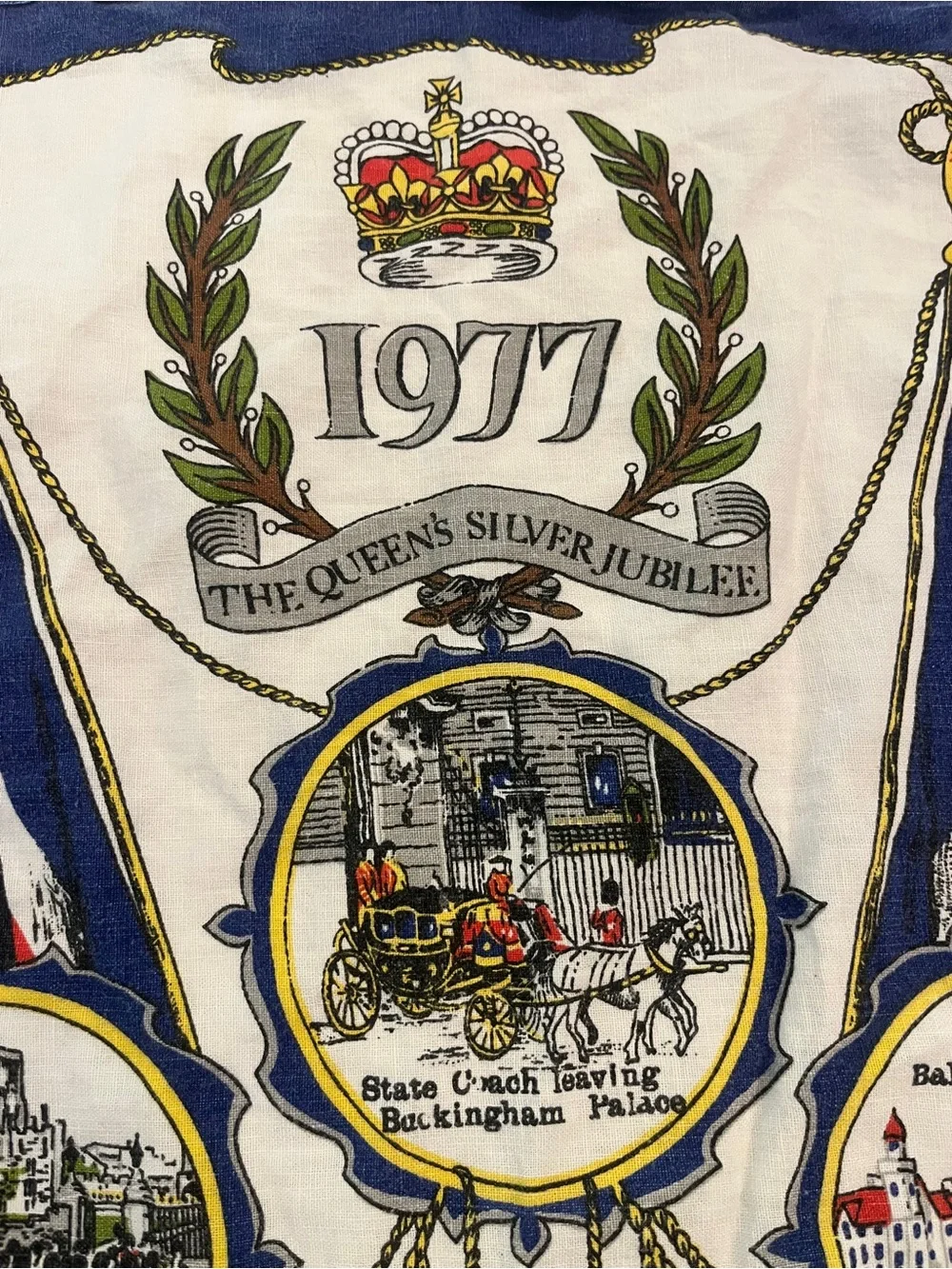 Vintage 1977 Queen's Silver Jubilee Commemorative Tea Towel. Collectible!